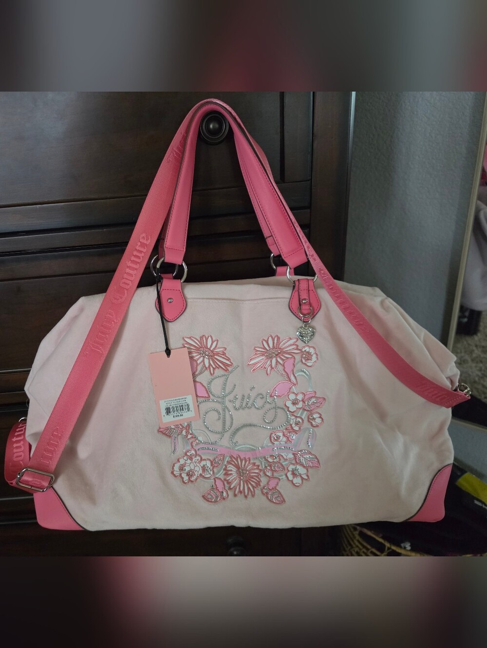 Juicy Couture Pink Floral Embroidered Shoulder Bag